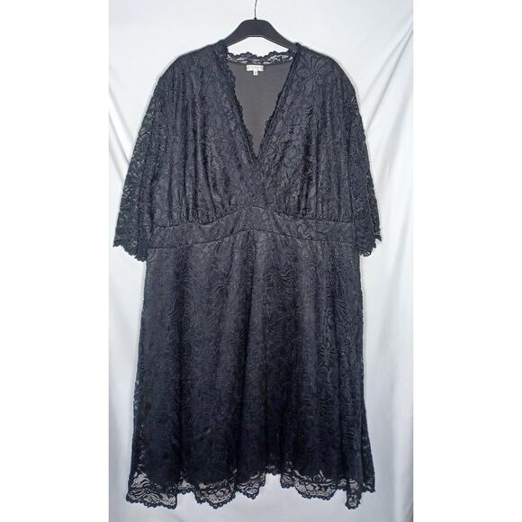 Kiyonna Mademoiselle Plus sz 4 Cocktail Black Lace A-line Surplice Midi … - Picture 1 of 12